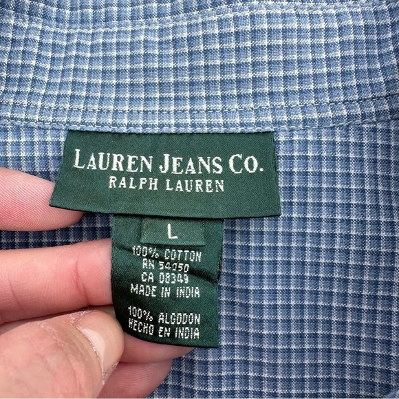 Ralph Lauren Pajama Top Womens Long Sleeve Lace Button Down Cotton Blue Large - Picture 8 of 8